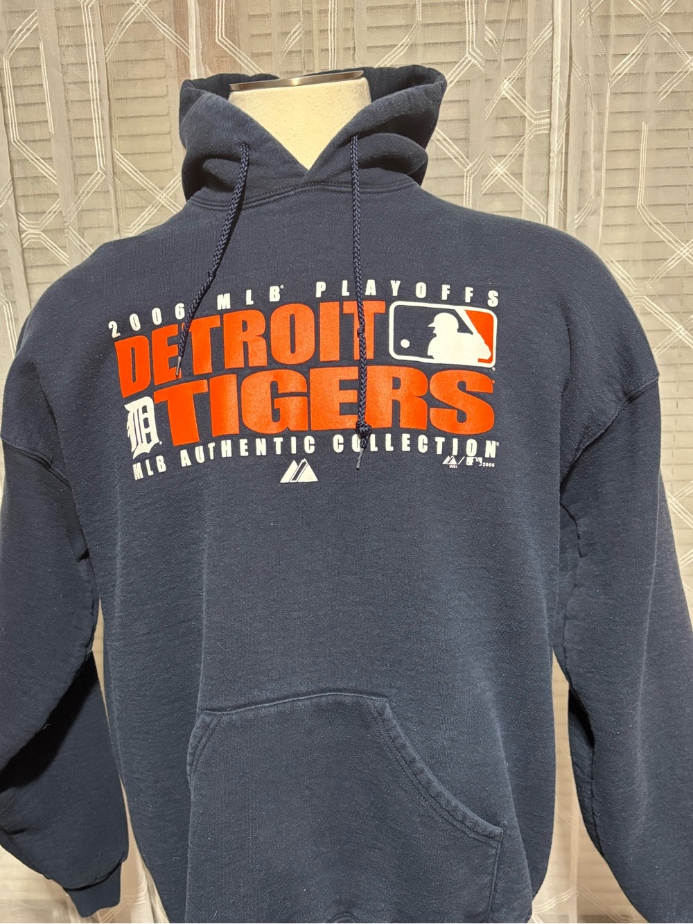 Detroit Tigers 2XL Majestic Navy & Orange Hoodie Authentic Collection 25 p2p 30L